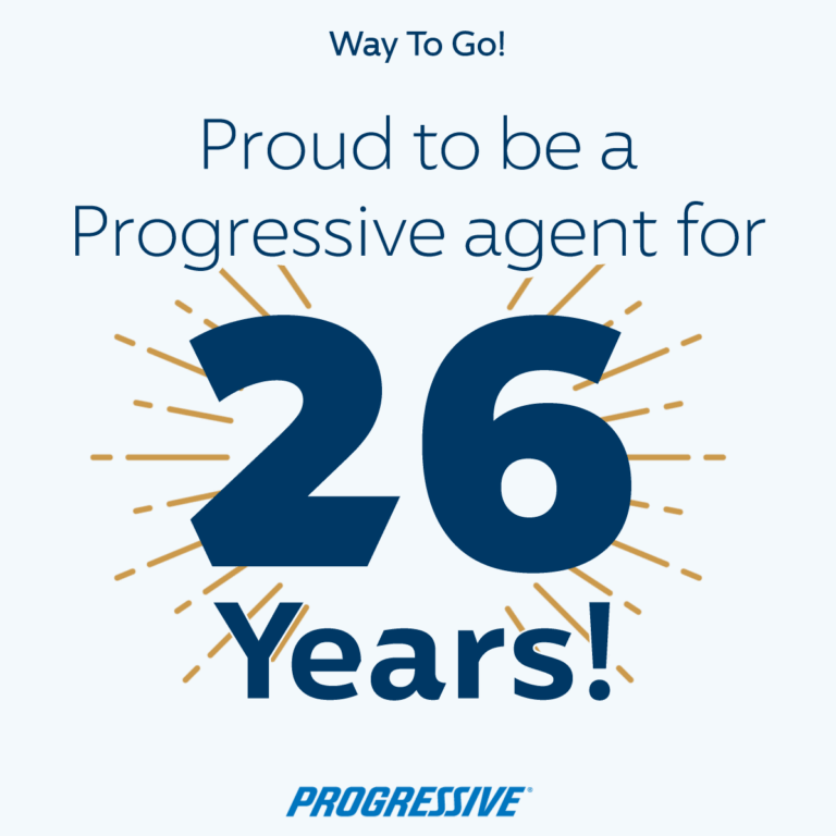 Barlow Insurance Celebrating 26 years or representing Progressive Insurance
